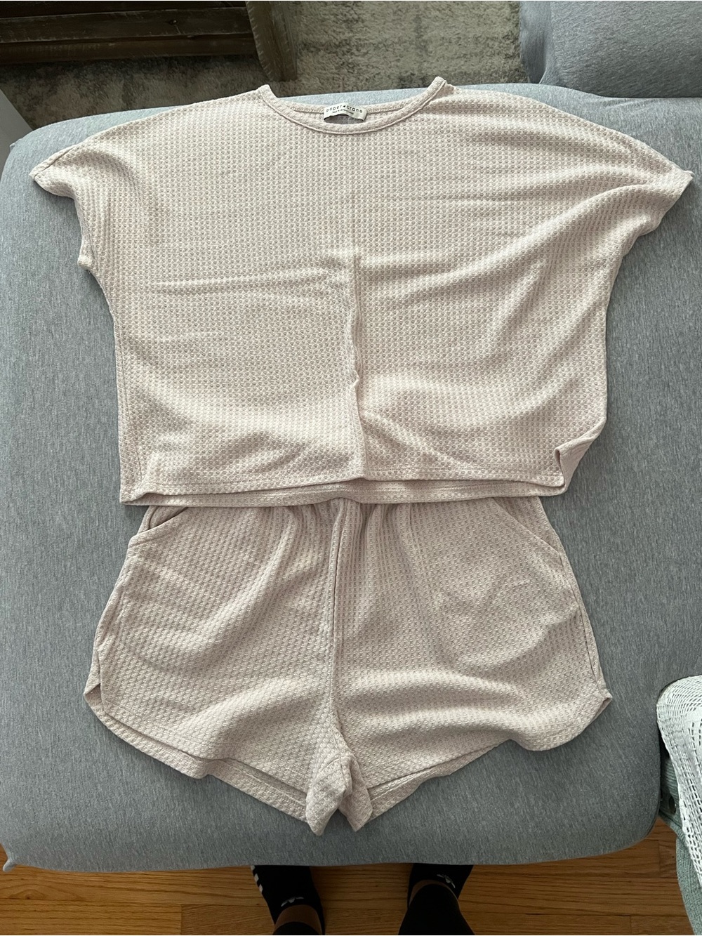 Paper Crane Cream Waffle Knit Short Pajama Set